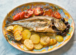 Plate with grilled fish