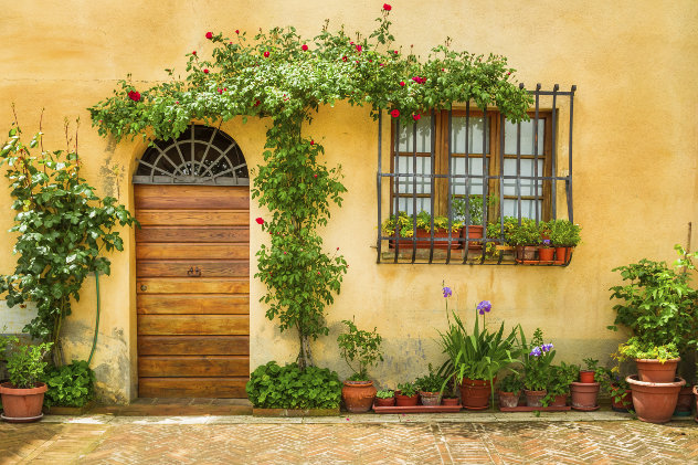Spaanse woning met planten voor de deur